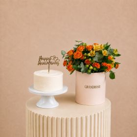 Golden Dawn with Vanilla Cake & Happy Anniversary Acrylic Stick