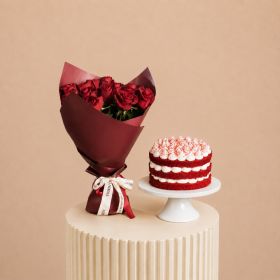 Red in Love Bouquet with Red Velvet Cake