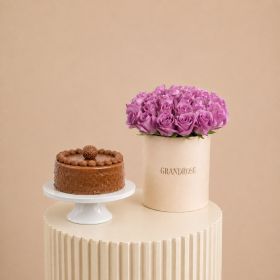 Premium Regal Bloom with Ferrero Rocher Cake