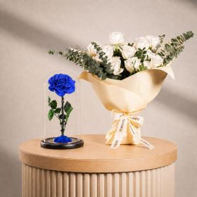 Serenity White Bouquet with Blue Infinity Rose