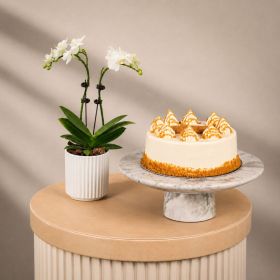 Mini White Orchid with Lotus Cake