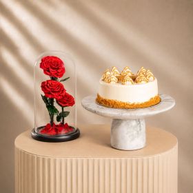 Red 3 Infinity Rose with Lotus Cake