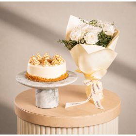 White Wonder Bouquet with Lotus Cake
