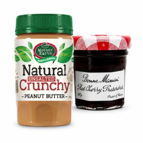 Mother Earth Natural Unsalted Peanut Butter 380g + Bonne Maman Cherry Jam 30g