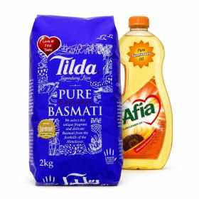Tilda Basmati Rice 2kg + Afia Sunflower Oil 1.5L
