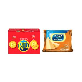 Almarai Full Fat Cheddar Slices 200g + Ritz Original Crackers 12 x 39.6g