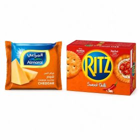 Almarai Full Fat Cheddar Slices 200g + Ritz Original Sweet Chilli Crackers 12 x 39.6