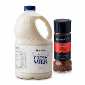 Davidoff Rich Aroma Instant Coffee 90g + Grandiose Full Cream Fresh Milk 2L