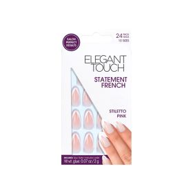 Elegant Touch False Nails Statement French Stiletto Pink