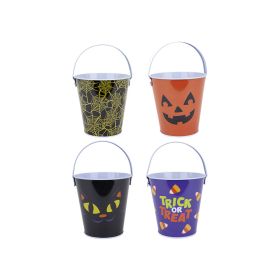 Halloween Printed Tin Candy Buckets Assorted