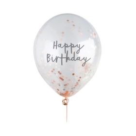 Hootyballoo 12 Inch Bithday Confetti Filled Defalted Rose Gold Balloons