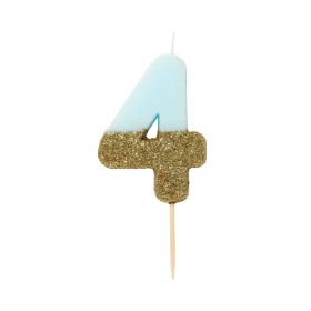 Talking Tables Blue & Gold Glitter Number 4 Birthday Candle