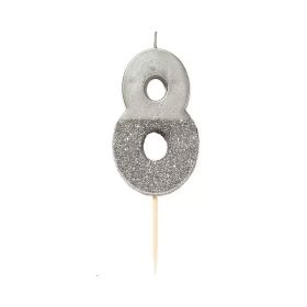 Talking Tables Silver Number 8 Glitter Birthday Candle