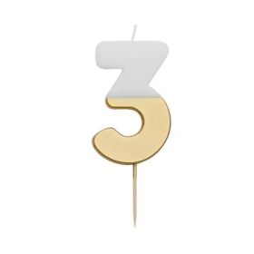 Talking Tables White & Gold Number 3 Birthday Candle