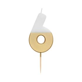 Talking Tables White & Gold Number 6 Birthday Candle