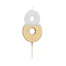 Talking Tables White & Gold Number 8 Birthday Candle