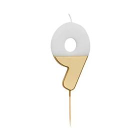 Talking Tables White & Gold Number 9 Birthday Candle