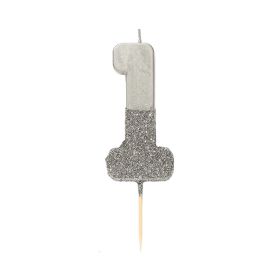 Talking Tables Silver Number 1 Glitter Birthday Candle