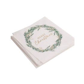 Ginger Ray Merry Christmas Wreath White Paper Napkins 15cm x 15cm