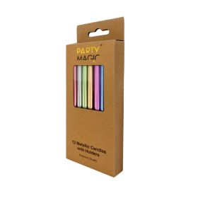 Party Magic Assorted Colours Metallic Candles With Holders