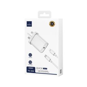 Wiwu 20W Uk Fast Charger With Type-C To Lightning Cable - White